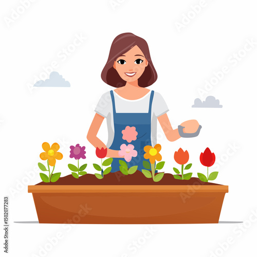 female smiling near flower bed