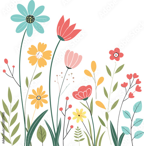 Wallpaper Mural Colorful Flat Flower Illustration – Cheerful Spring Floral Design for Kids and Decor Torontodigital.ca