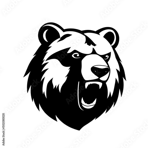 Fierce Black and White Bear Head Illustration with Intense Expression