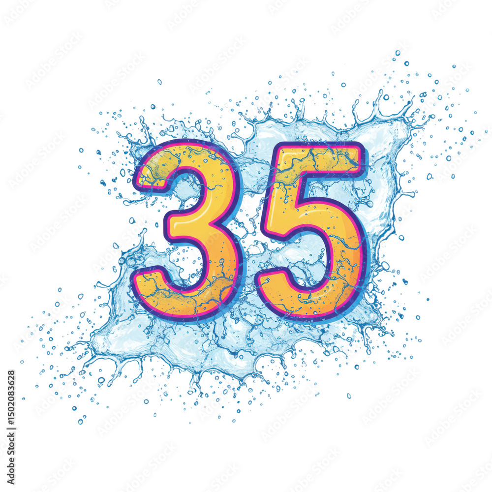Illustration of number thirty five with water splash isolated on transparent background Illustration of number thirty five with water splash isolated on transparent background