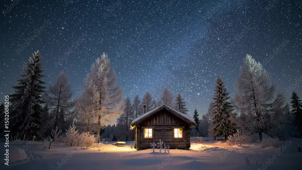 Winter Cabin Under A Starry Sky Evokes Serenity And The Wonders Of Nature Winter Cabin Under A Starry Sky Evokes Serenity And The Wonders Of Nature