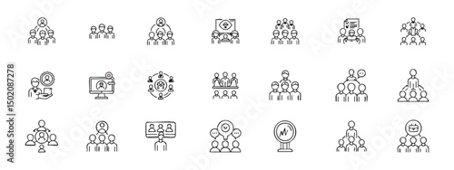 Organization and Network Icons: A clean and structured arrangement of simple network, organization, and communication icons, perfect for representing complex data