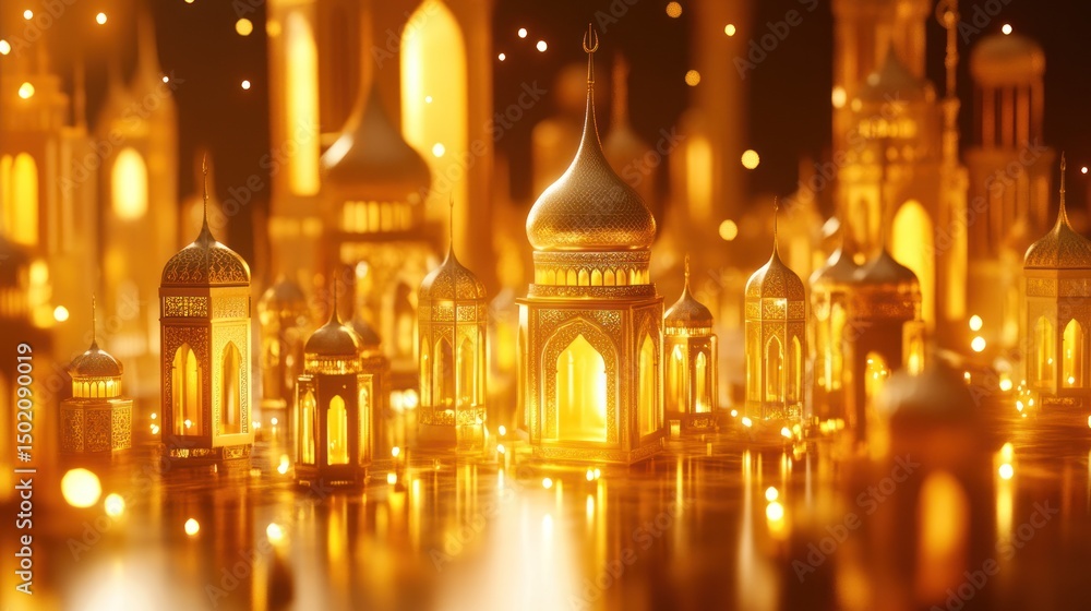 Obraz premium Golden Islamic Cityscape at Night