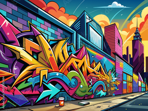 vector of A living urban graffiti wall that captures the energy of street art.