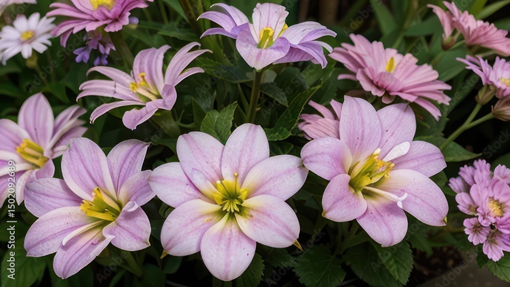 Close-up view of various pastel-colored flowers. Close-up view of various pastel-colored flowers.