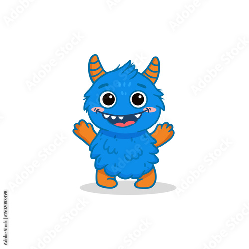 Cute cartoon monster on white background. Blue Monster. Happy Alien. Flat Funny monster. Vector illustration.