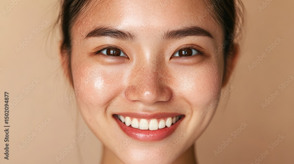 Obraz premium Close-up portrait of a woman with a radiant smile.