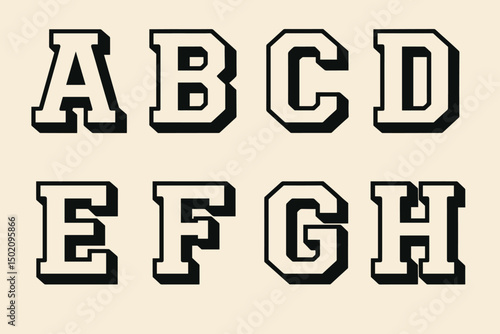 Bold and stylized alphabet letters in uppercase with a 3D effect displayed on a neutral background
