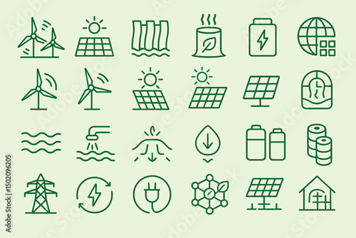 Renewable energy symbols highlighting wind, solar, and water power for sustainable development in modern society