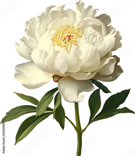 Fototapeta Naklejka Na Ścianę i Meble -  Blooming peony flower isolated on a transparent background. Vintage painting style illustration.