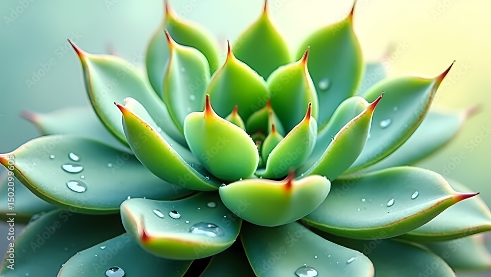 Obraz premium Close-Up of a Succulent Plant with Water Droplets.
