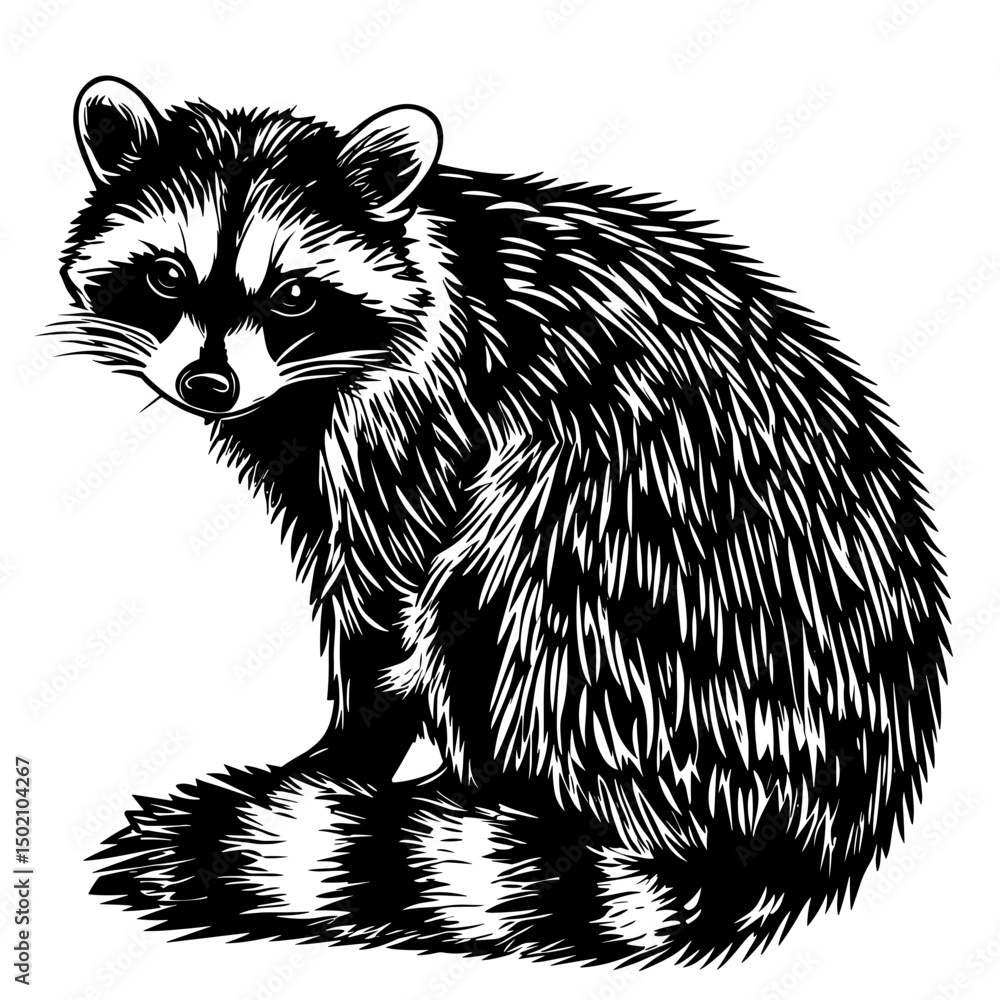 Obraz premium An artistic rendering captures a curious raccoon, its masked face peering out with engaging interest.