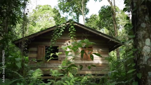 Secluded Cabin Hidden Among Green Trees in Wilderness Environment