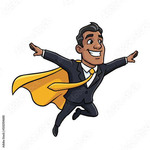 Businessman Flying Like a Superhero Taking Off, Business Success and Leadership Vector Illustration