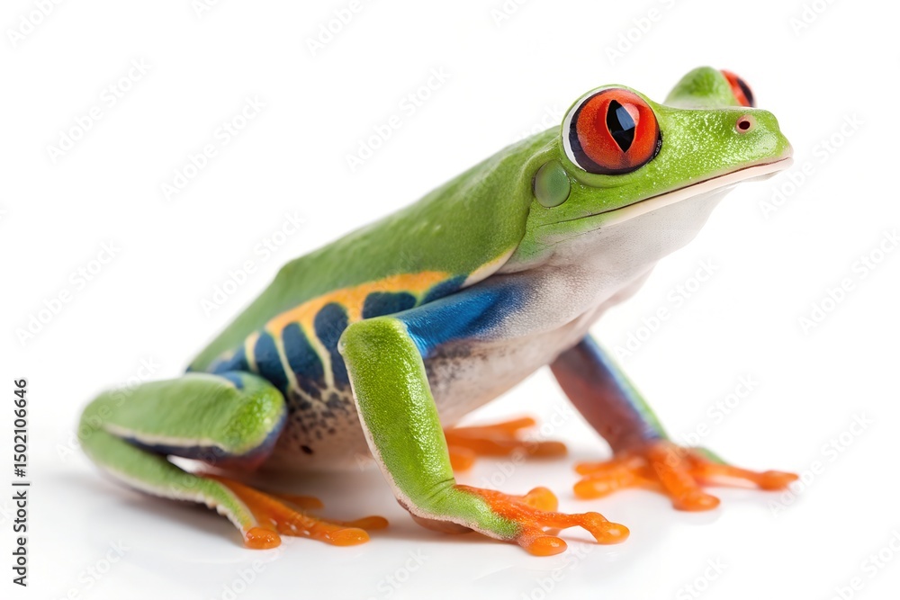 Naklejka premium Vibrant red eyed tree frog isolated on white background