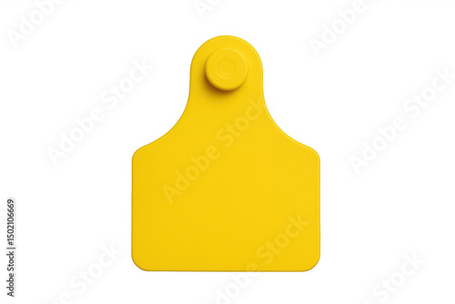 Blank yellow cattle ear tag isolated on transparent background, used for livestock identification and traceability