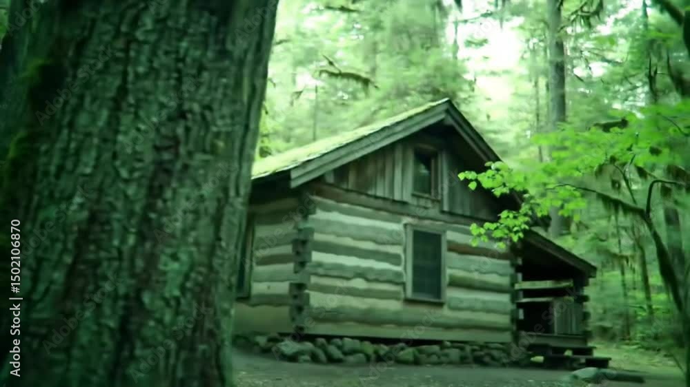 Charming Log Cabin Nestled Peacefully Among Majestic Trees In Lush Forest Charming Log Cabin Nestled Peacefully Among Majestic Trees In Lush Forest