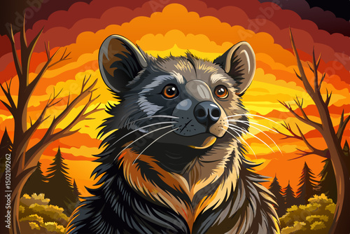Binturong portrait a bearcats curious gaze vector in the national park forest