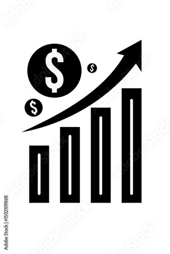 Business Revenue Increase Icons with Dollar Currency and Graph