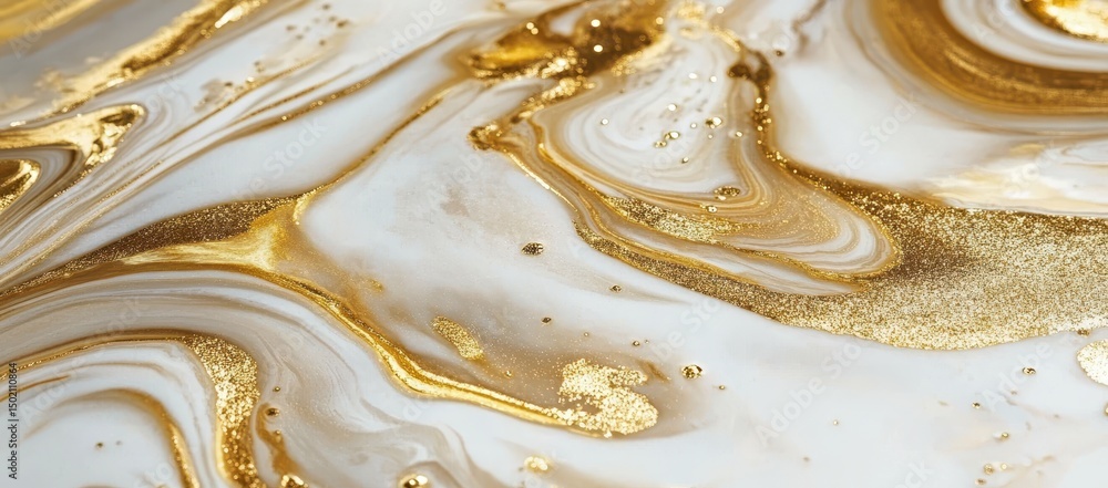 Swirling gold and white abstract fluid art; luxurious, elegant, and dynamic marble texture with shimmering metallic accents Swirling gold and white abstract fluid art; luxurious, elegant, and dynamic marble texture with shimmering metallic accents