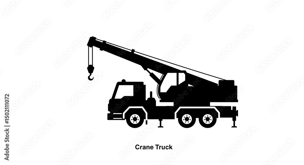 Crane Truck Silhouette on White Background for Industrial Projects Crane Truck Silhouette on White Background for Industrial Projects