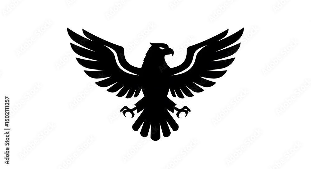 Obraz premium Eagle Flying Silhouette with Open Wings on White Background
