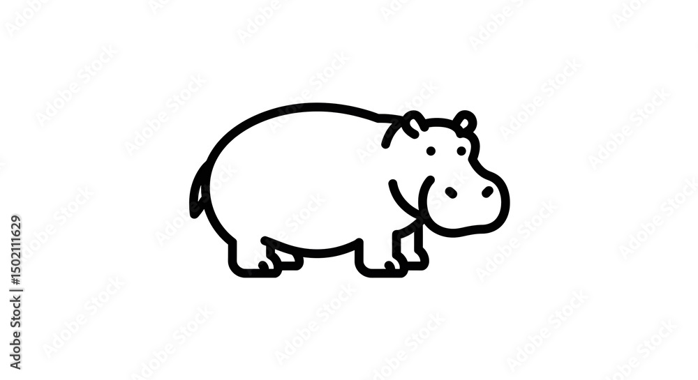 Hippopotamus Icon in Black and White Line Art Hippopotamus Icon in Black and White Line Art