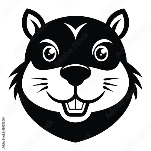 Beaver Head with Wide Cheeks Vector Silhouette