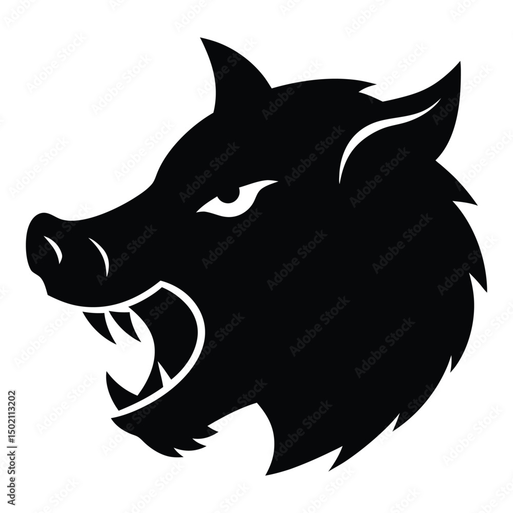 Obraz premium Boar Head with Tusks Vector Silhouette