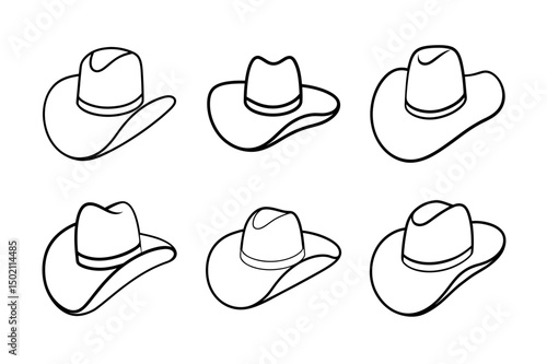 Set of Cowboy Hat line art vector illustrations