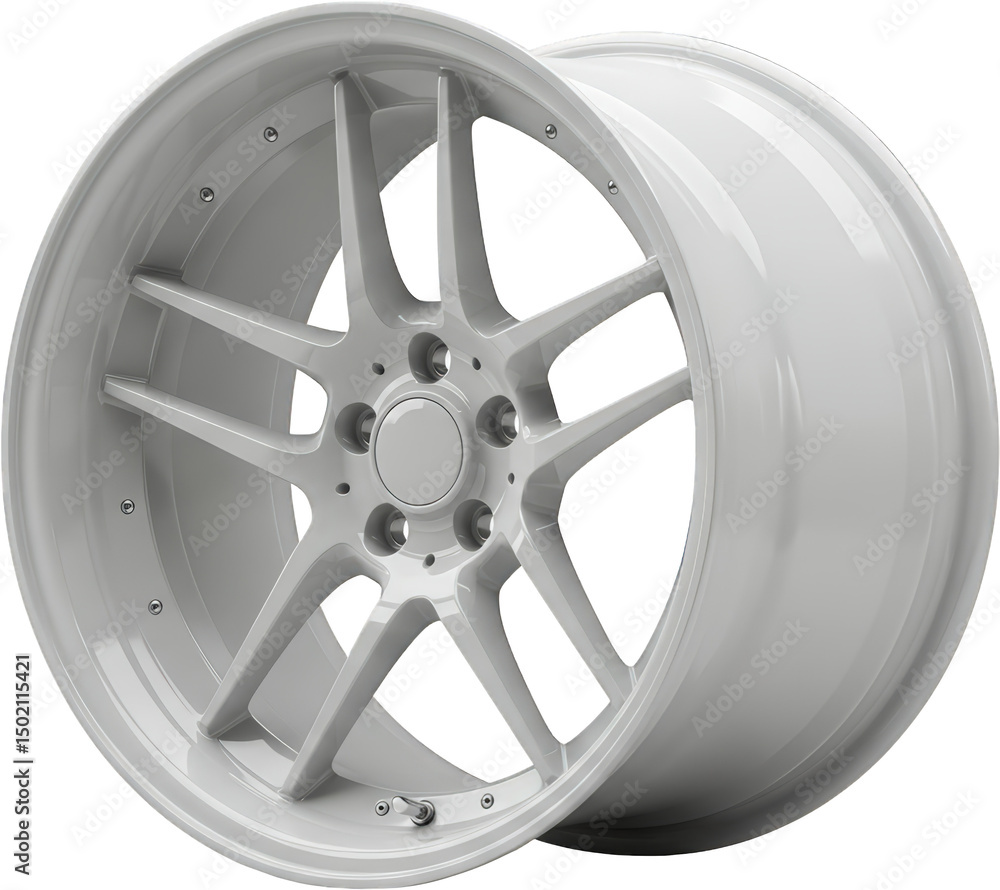Fototapeta premium Stylish White Alloy Car Wheel Rim Multi Spoke Design Automotive Part