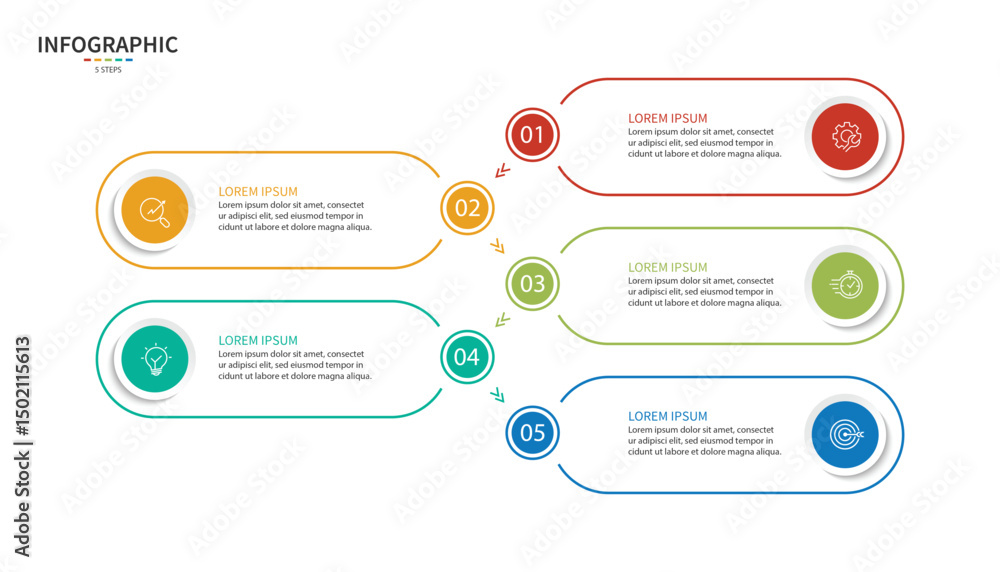 Fototapeta premium Business infographic template. 5 Step timeline journey. Process diagram, Infographic elements vector illustration. 