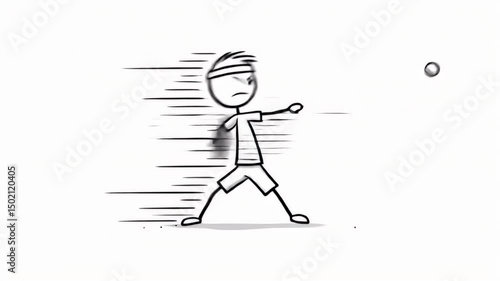 Animated Stickman Playing Tennis on White Backdrop Cartoon Figure in Motion
