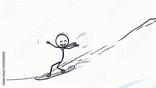 Wallpaper Mural Animated Stickman Snowboarding Down Hill on White Background Symbolizes Fun Winter Recreation Torontodigital.ca