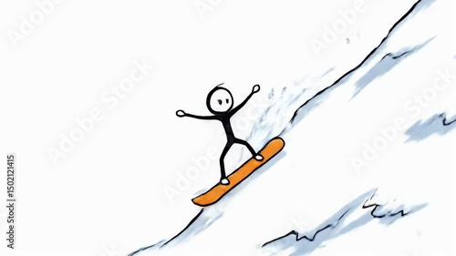Wallpaper Mural Black Stick Figure Snowboarding Down a Snowy Slope on White Background Depicts Winter Sports Torontodigital.ca