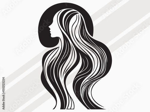 Geometric Line Art Silhouette of Woman with Bahu Style and Minimalist Shapes