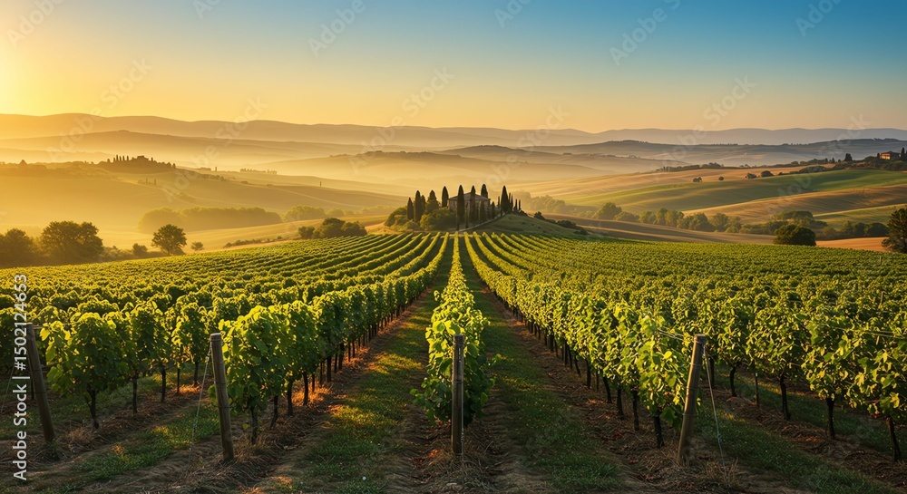 Obraz premium Vineyard Landscape in Italy at Sunrise