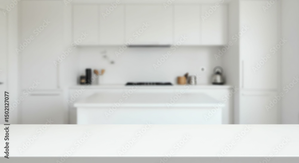 Fototapeta premium White Kitchen Background with Island