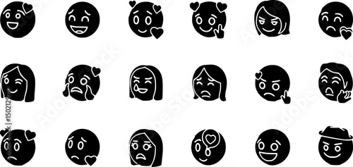 Surprise faces line icons set – outline reactions and emotions for visual communication: shocked face, exclamation, startled expression, wide eyes, surprised emoji, astonished look