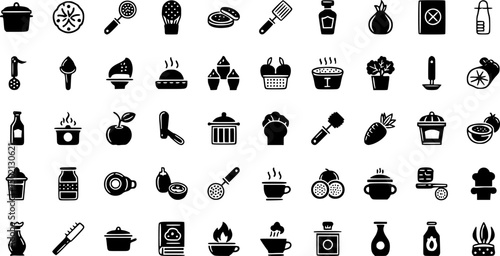 Culinary and cooking solid icons set – filled, kitchen and recipe preparation symbols
