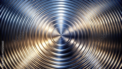 metallic chrome ripple, silver and graphite tones, radial symmetry, light bouncing off ridged surface