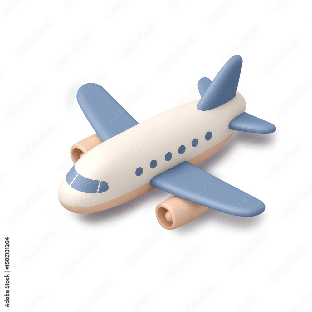 Fototapeta premium Simple and charming airplane icon featuring clay texture with light color palette. This isometric design showcases playful and modern aesthetic, perfect for various creative projects