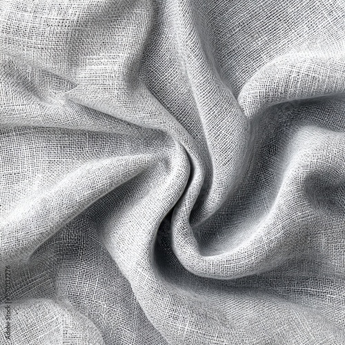 Gray Fabric Texture with a Woven Surface Wrinkled and Folded in a Swirling Pattern