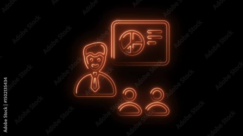 Business meeting presentation glowing neon style animation with pie chart data Business meeting presentation glowing neon style animation with pie chart data