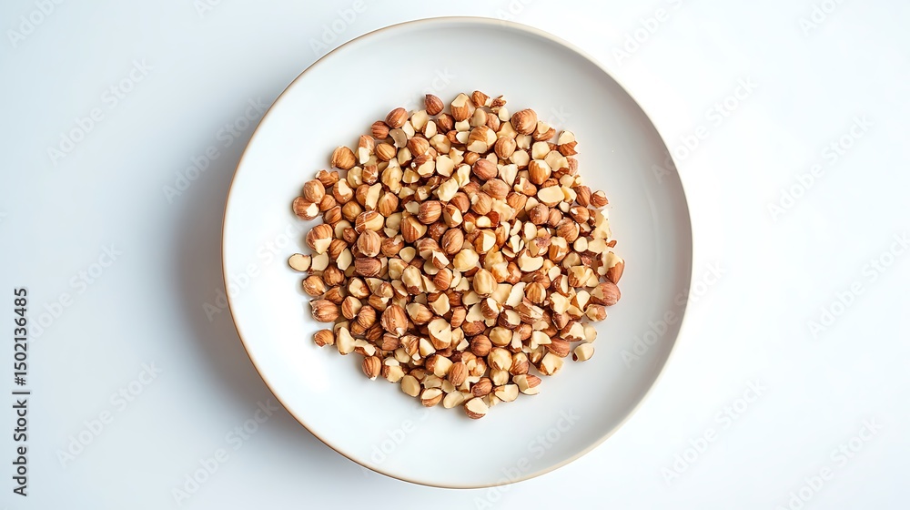 Pile of Shelled Hazelnuts on a White Plate Pile of Shelled Hazelnuts on a White Plate