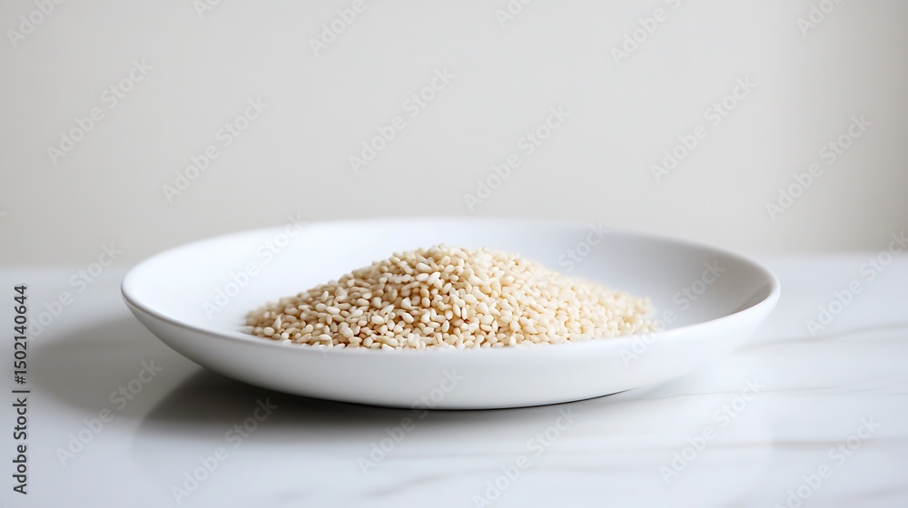 Heap of Sesame Seeds on a White Plate Heap of Sesame Seeds on a White Plate