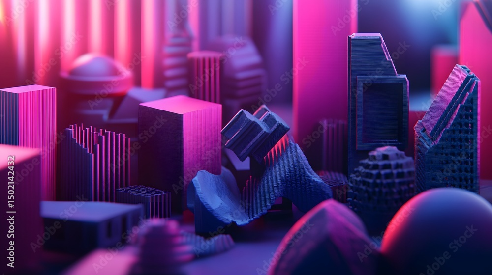 Fototapeta premium Abstract city scene with vibrant neon colors.