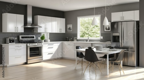 Modern white kitchen with gray accents