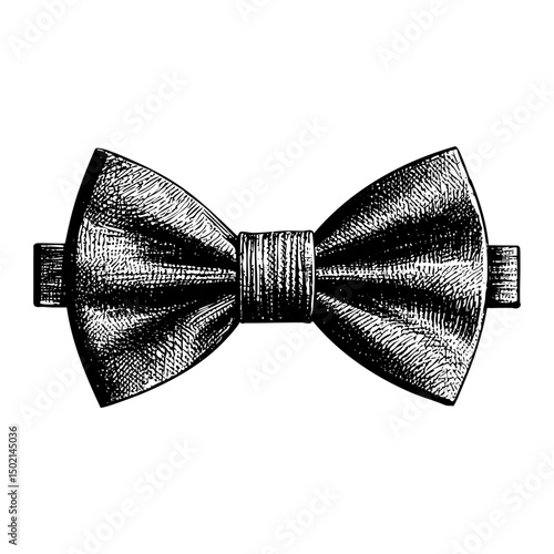 Bow tie sketch engraving sketch engraving black and white outline. Scratch board imitation.  illustrated in vintage line art style on a white background.