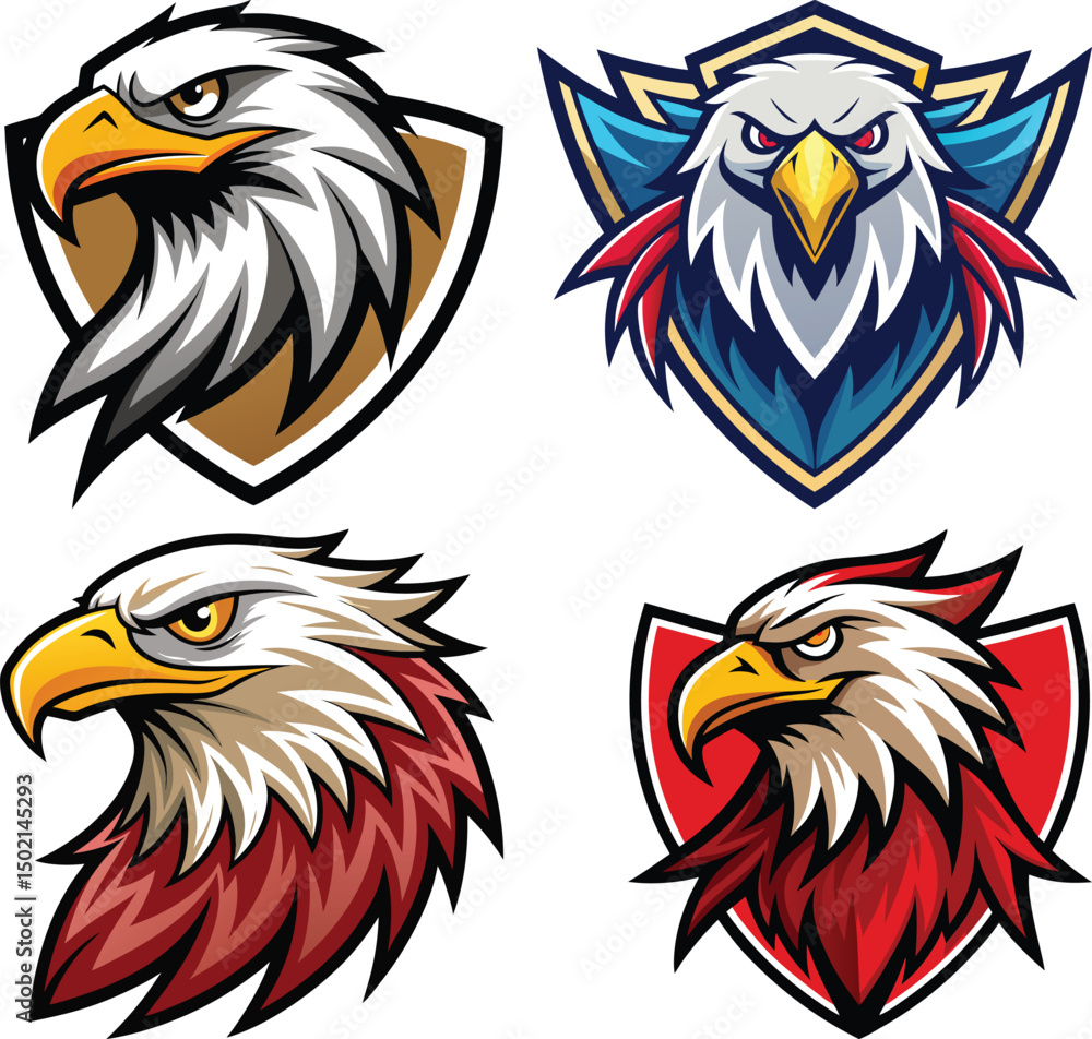 Obraz premium Eagle Head Mascots in Shield Shapes